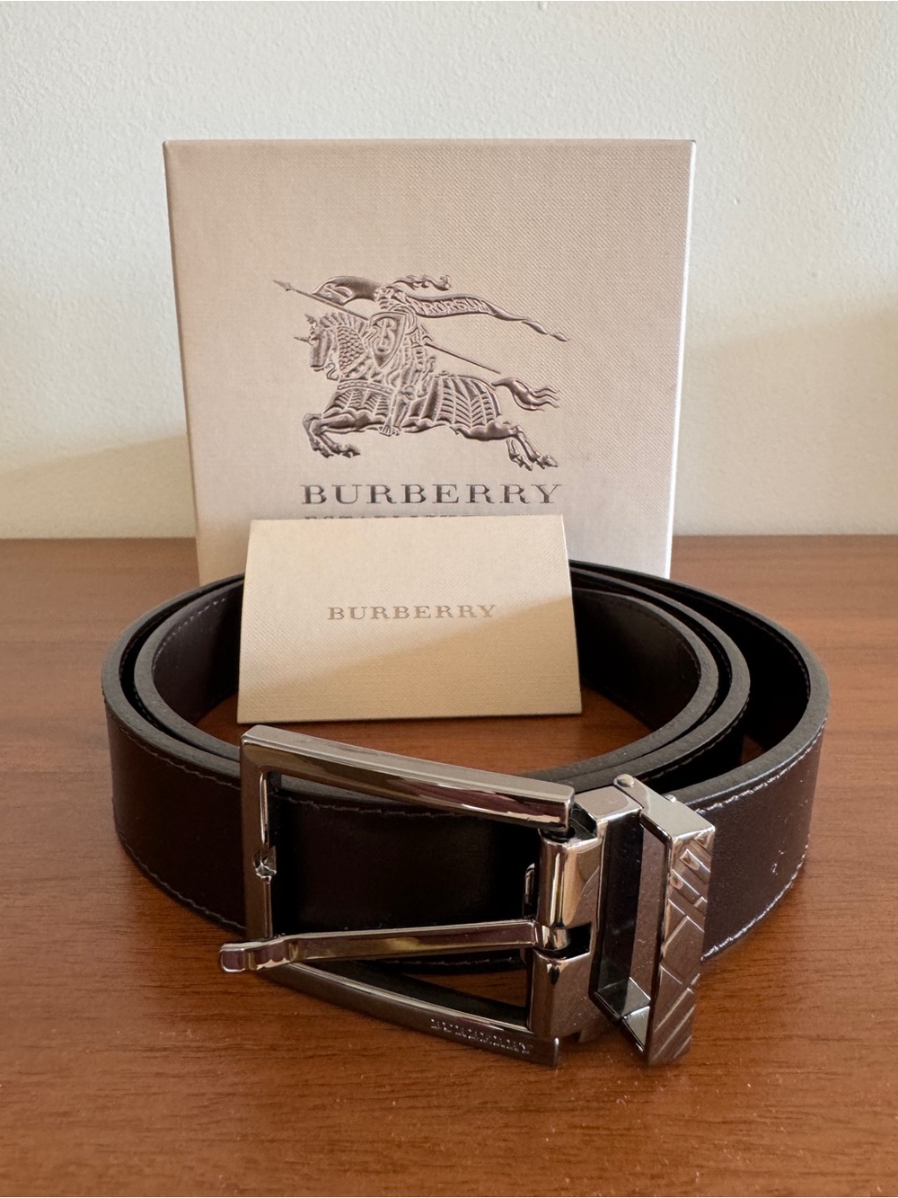 Burberry Dark Brown Leather Belt with Silver-Tone Buckle